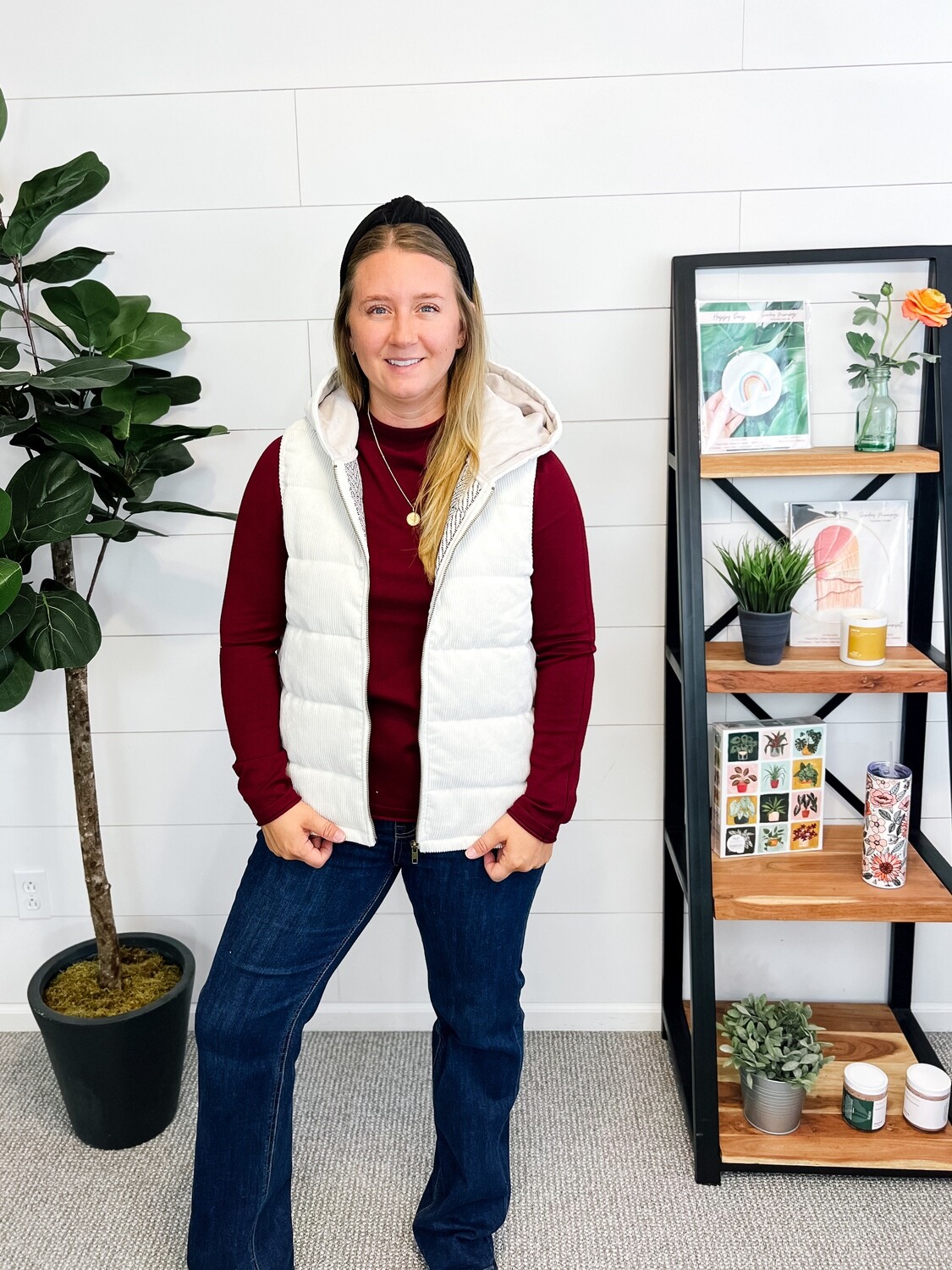 Cream Corduroy Hooded Vest