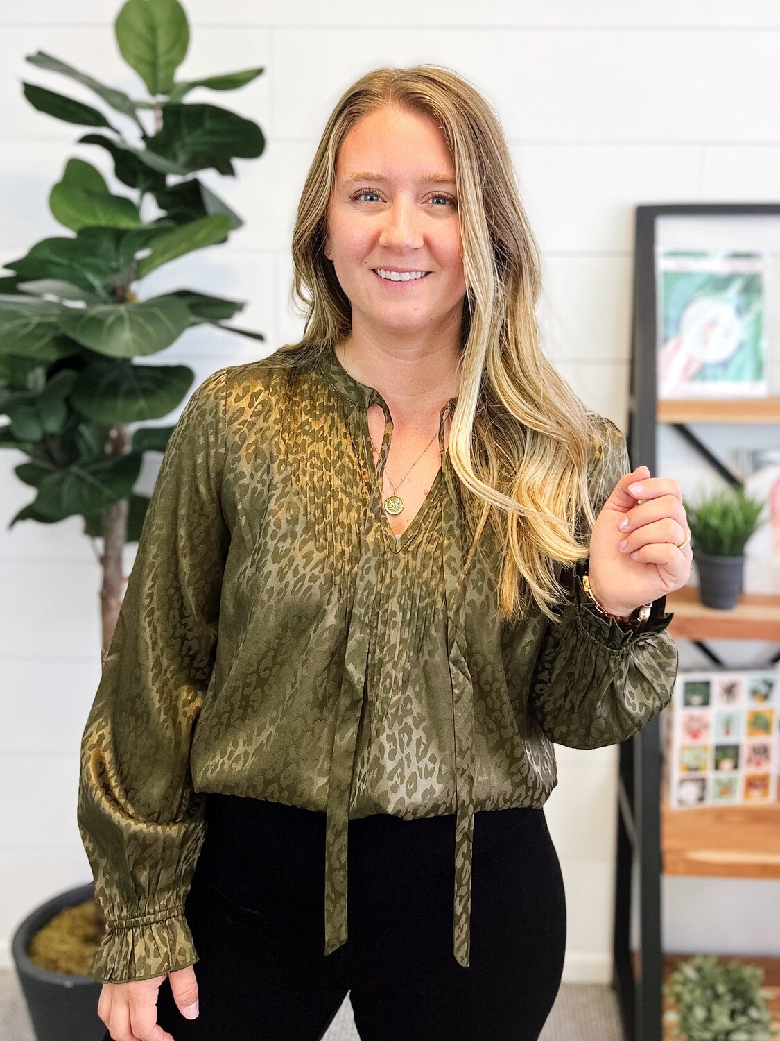 Brown Leopard Print Satin Blouse