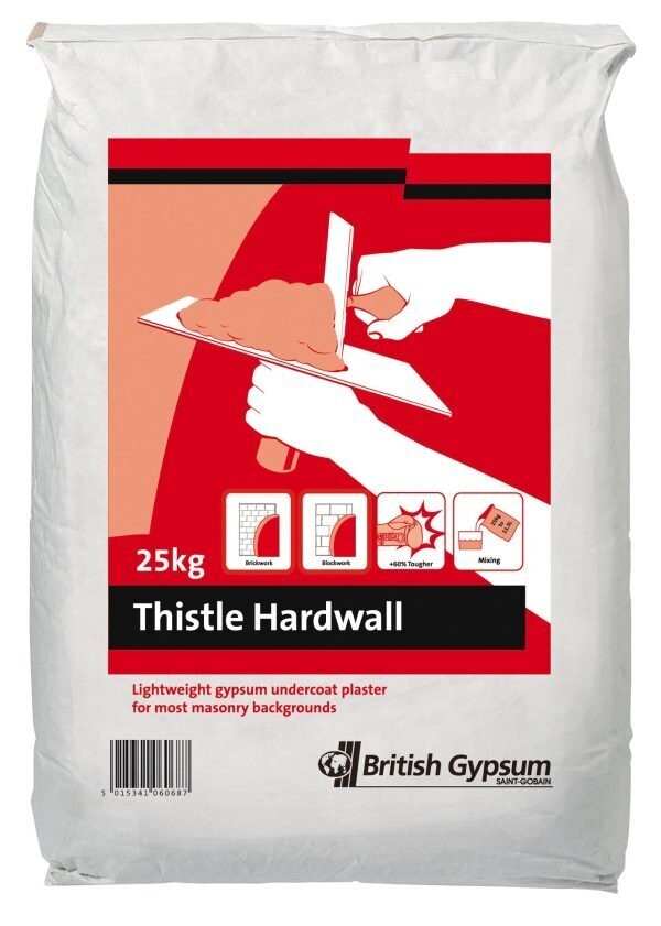Single British Gypsum Thistle Hardwall Undercoat Plaster 25kg