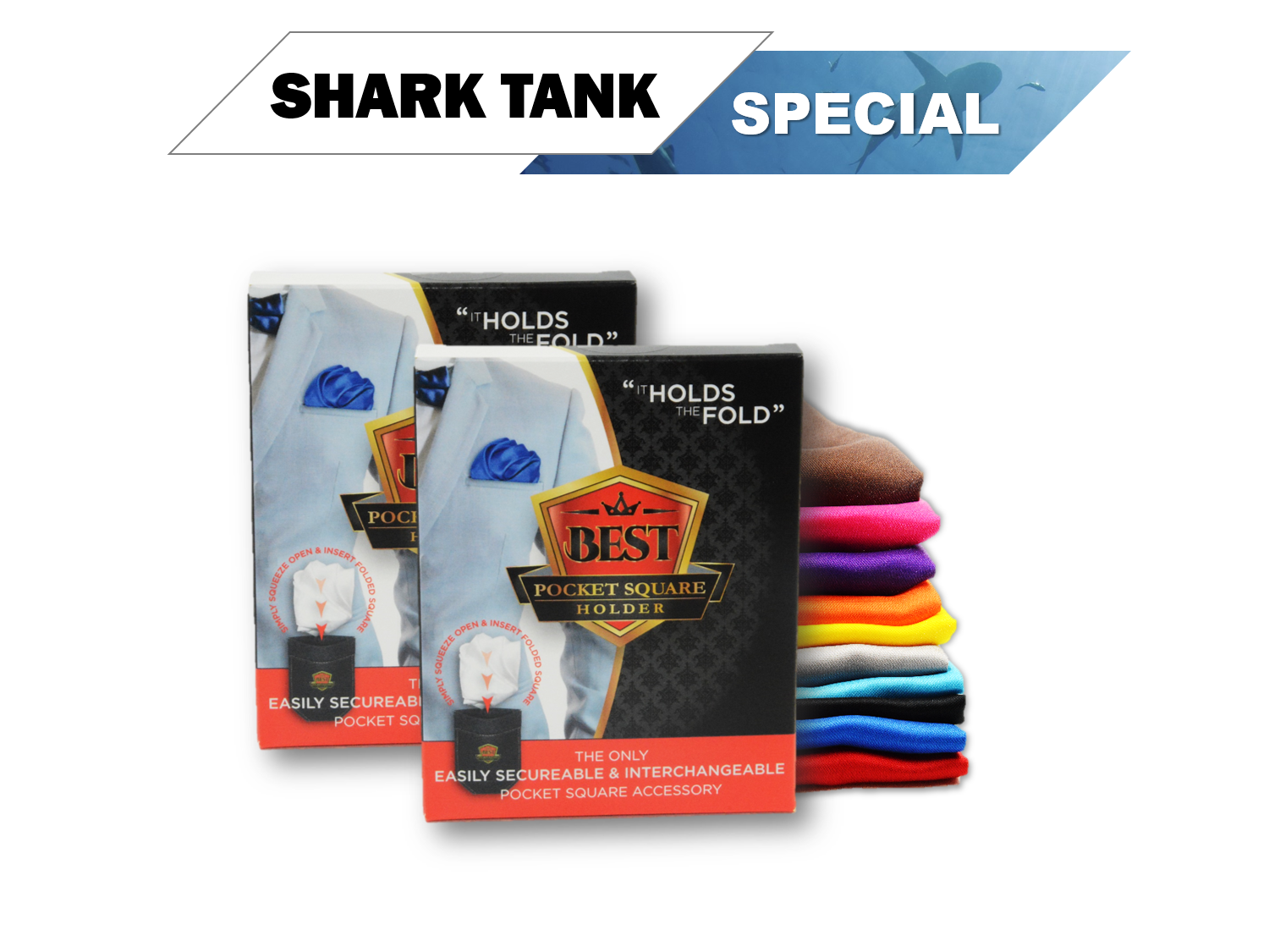 Shark Tank Special (2) Pocket Square Holders + (2) Free Pocket Squares + Free Shipping