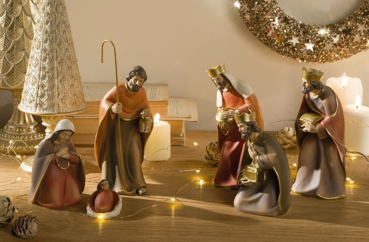 Presepe completo oro 10 pezzi in resina altezza cm | Semprini Arredi Sacri