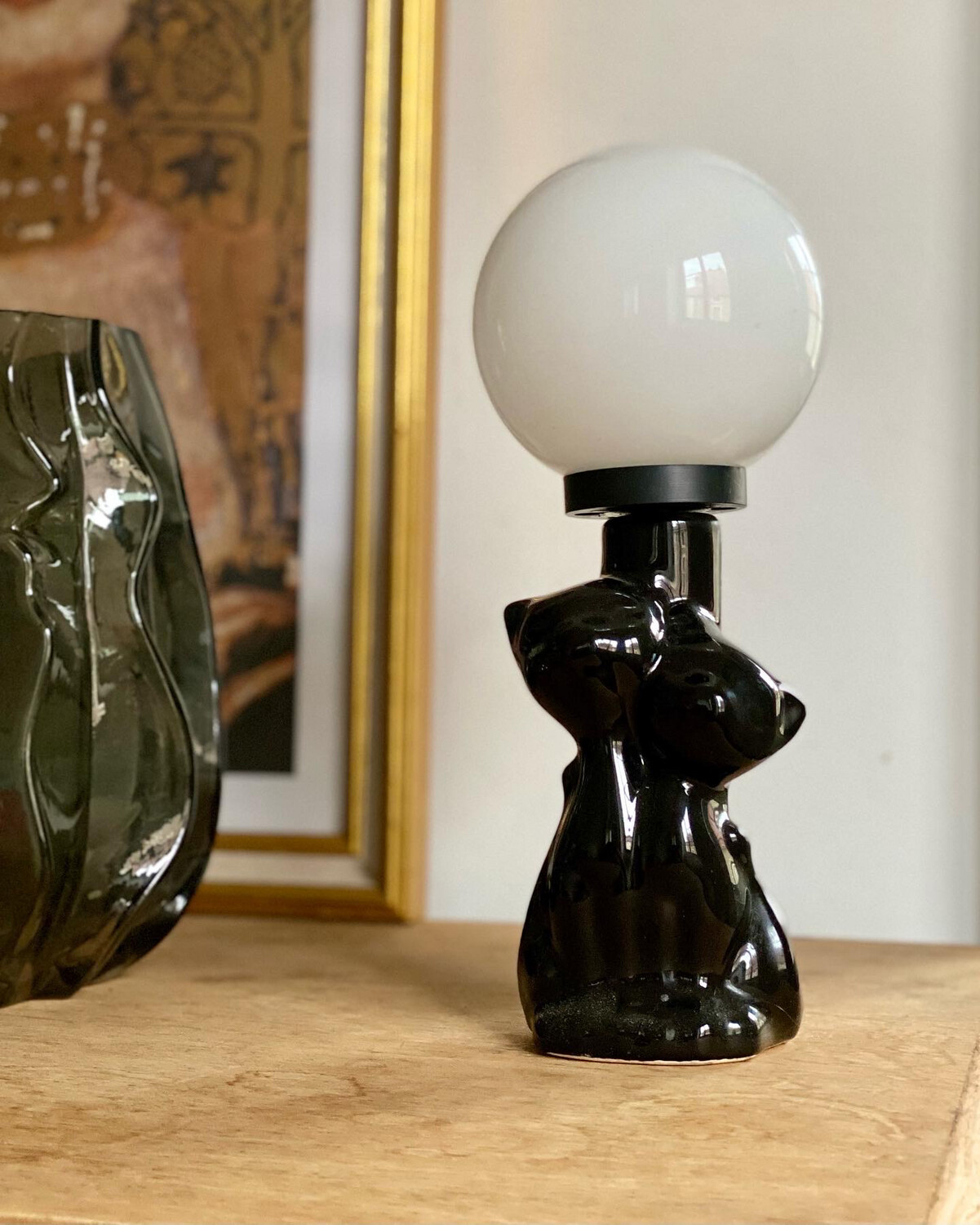 SMELEYOU Sculpture De Pierre De Chat Noire Luxe Figurines Chats En