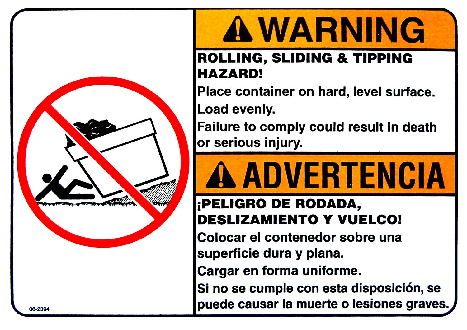  Rolling Sliding Tipping Hazard Decal