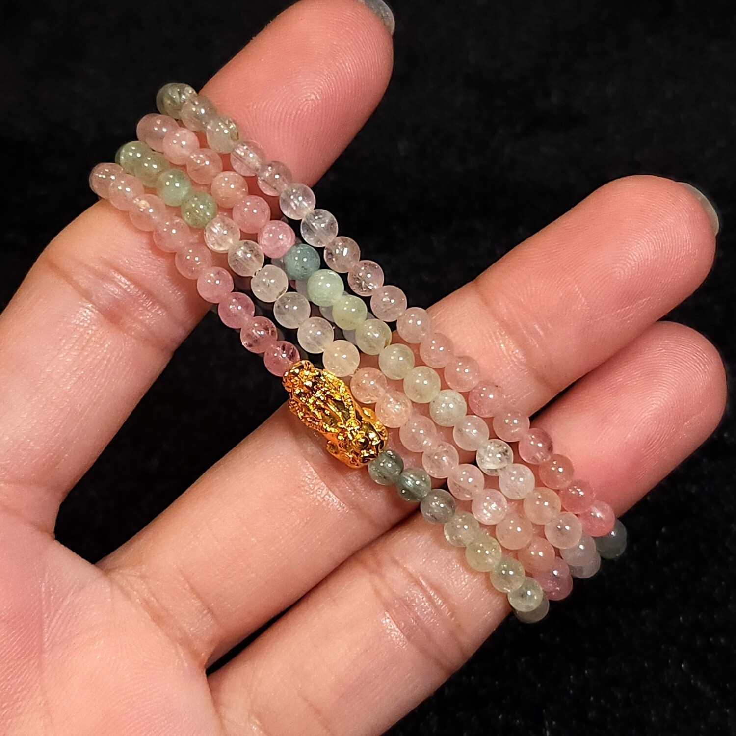 Natural 3 Lap Ice Cream Tourmaline with Pixiu 18K