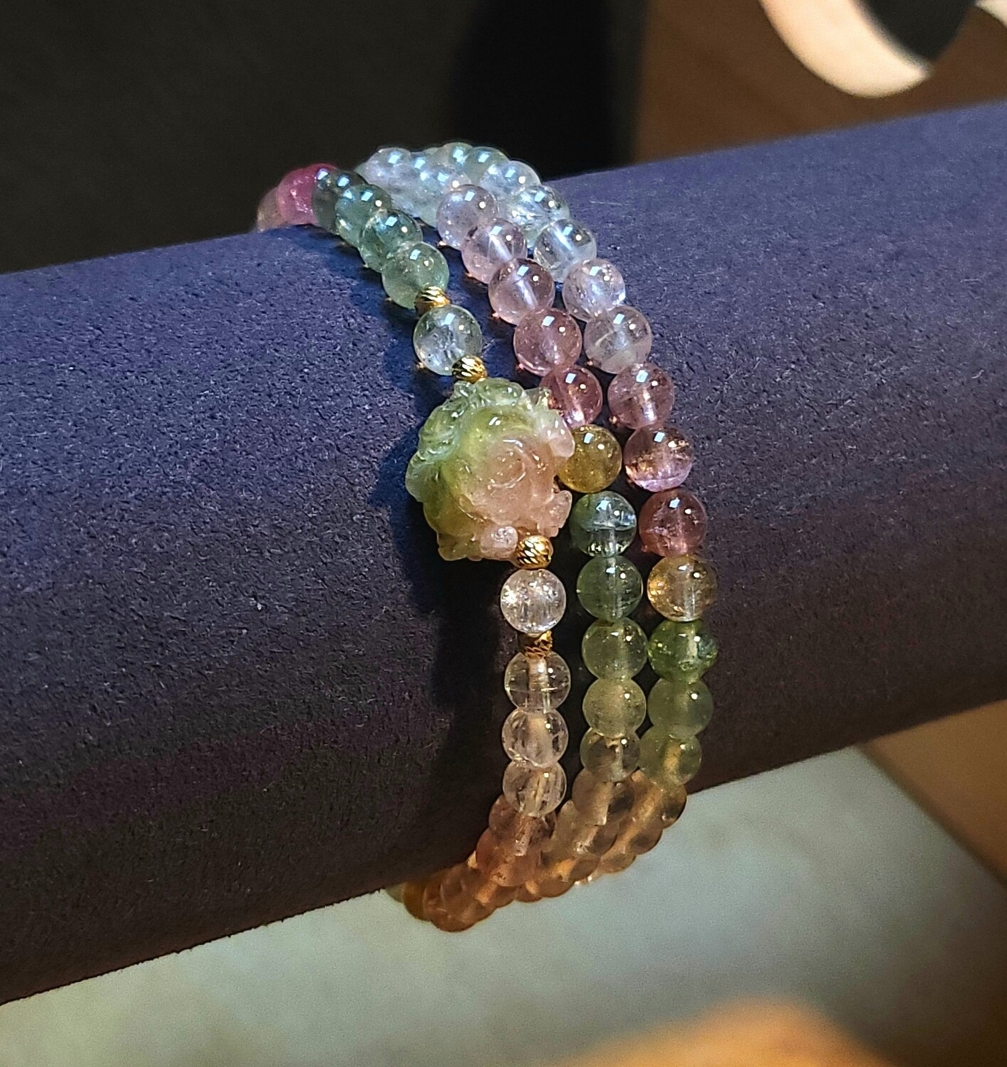 Natural 3 Lap Ice Cream Tourmaline with Flower 18K