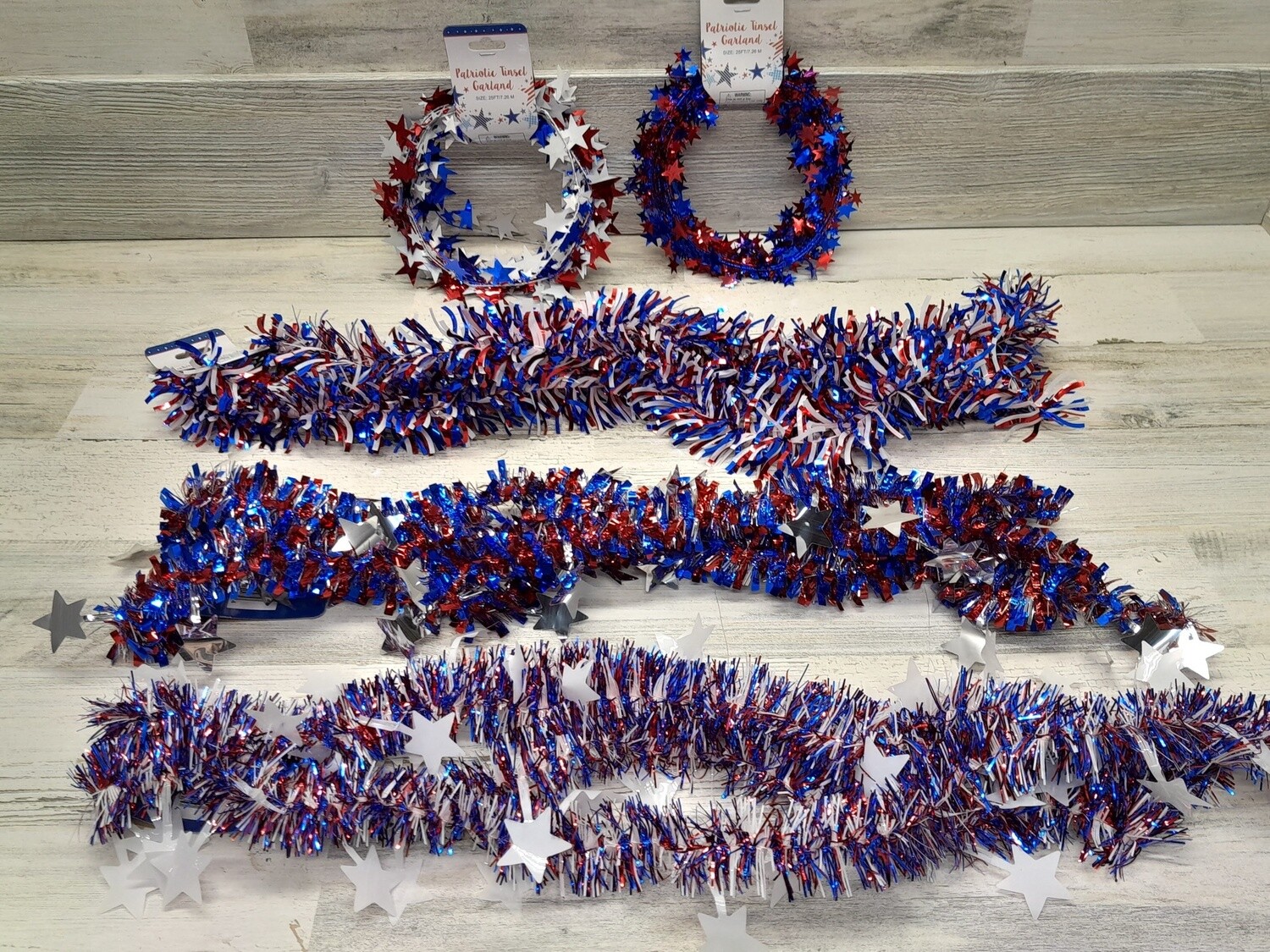 Patriotic Tinsel Garland Assorted