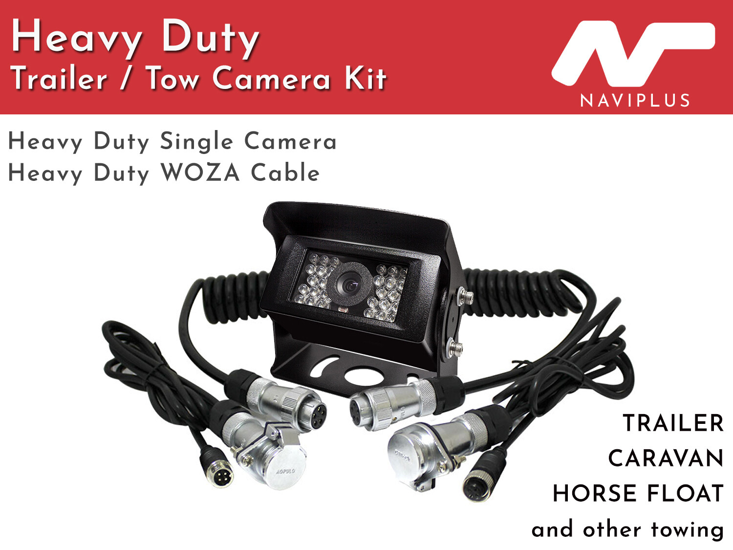 Heavy duty NTSC camera & WOZA trailer Cable Towing / Caravan Camera pack