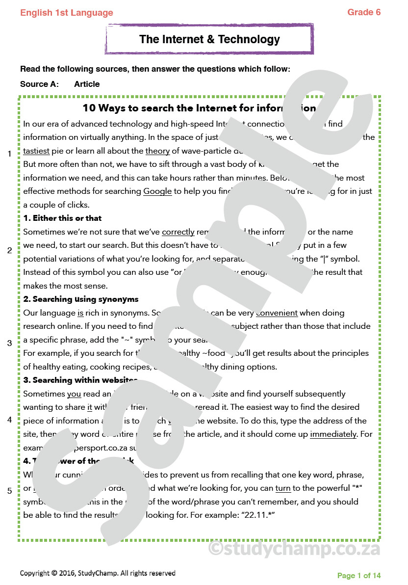 Grade 6 English Comprehension and Language: Technology