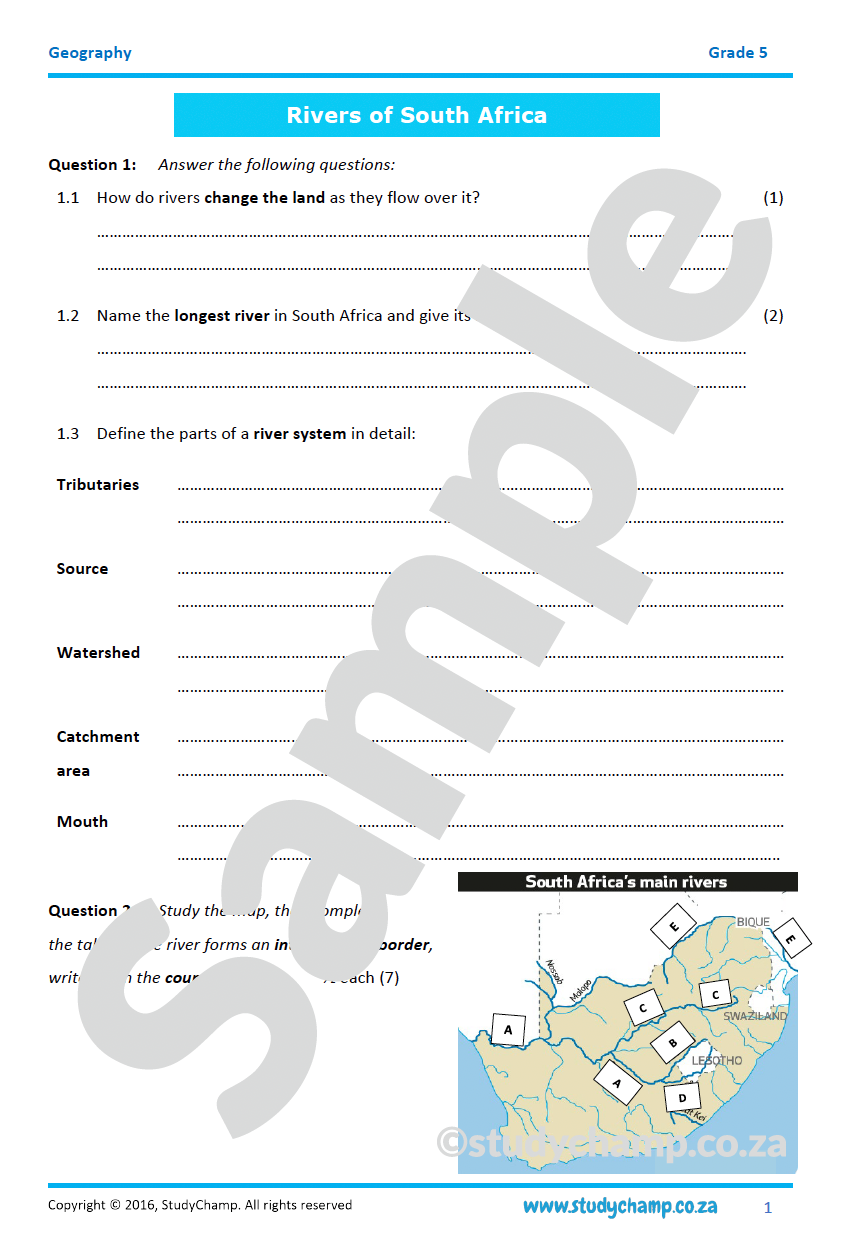 Grade 5 Geography Test Rivers