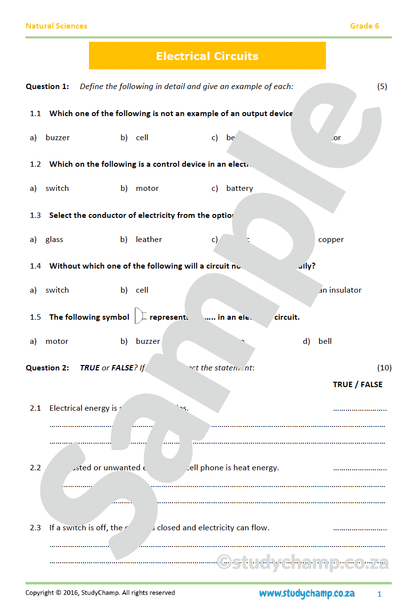 Grade 6 Natural Sciences Test Electrical Circuits Grade 6 natural sciences test electrical circuits