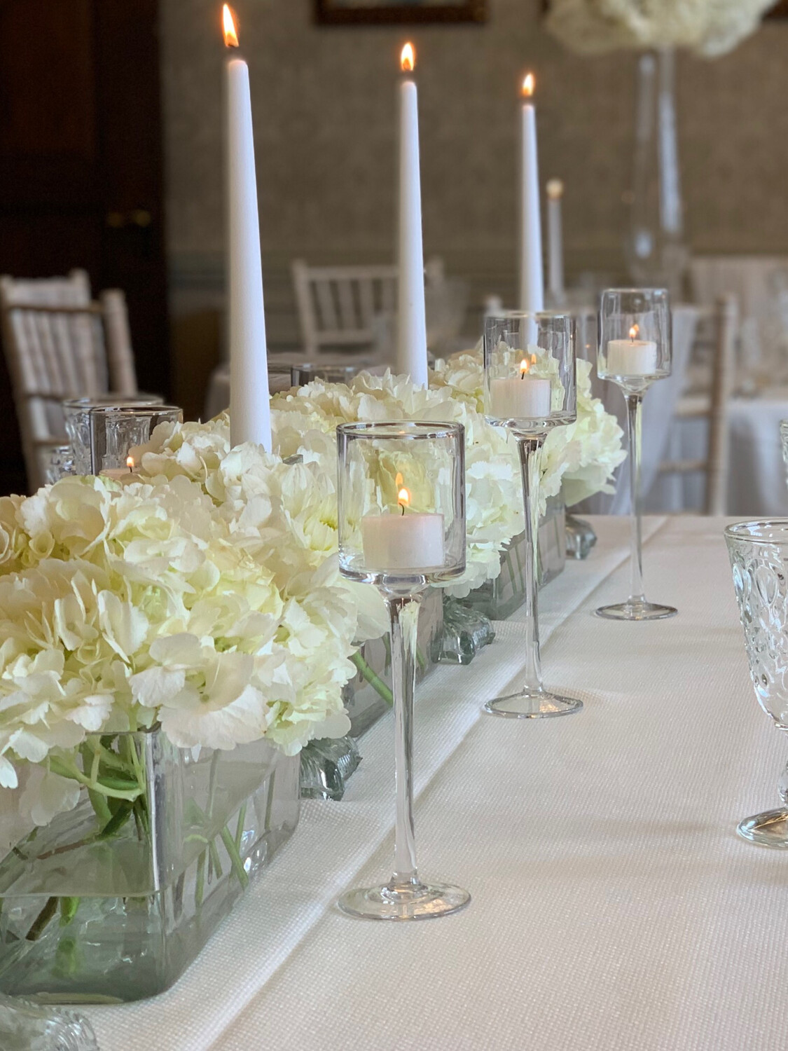 Tall Stem, Clear Glass Tea Light Holders / Votives