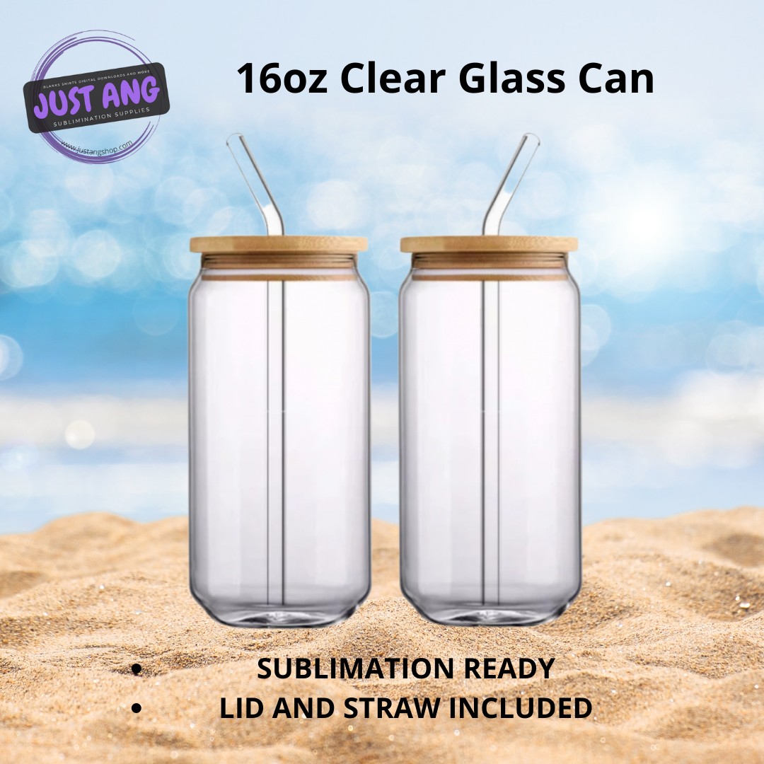16oz Sublimation Blank Clear Glass Can Libbey With Bamboo Lid and Straw ...
