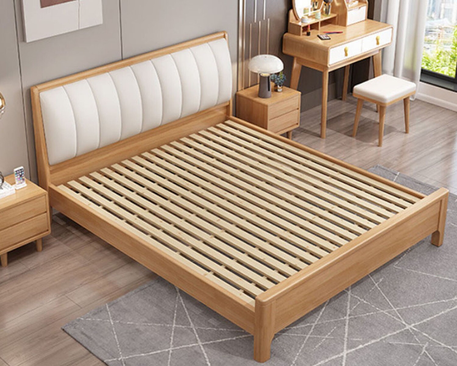 Flotti Kavala Solid Thailand Rubberwood Bed Frame (King) (Side Drawers