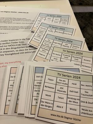 Bingokarten TV Serien per Post - 36 Karten