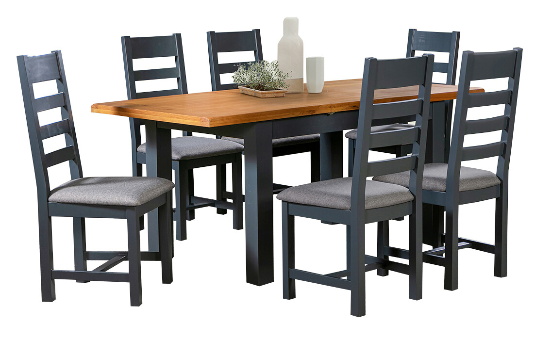 Capri Oak Solid Dining Set Midnight Blue Oak Including Six Dining