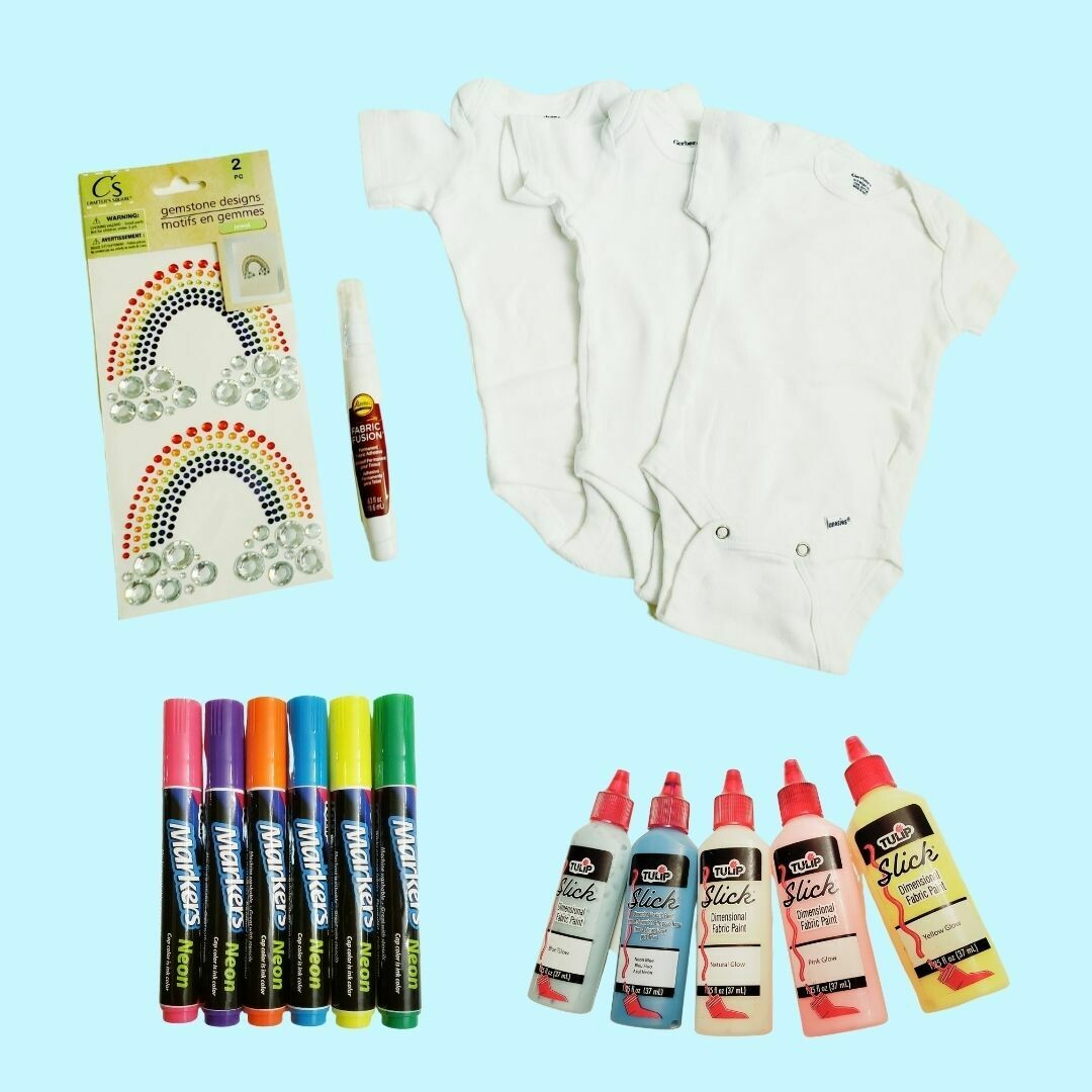 DIY Rainbow Onesie Kit with Puffy Paint, Fabric Markers & Rhinestones