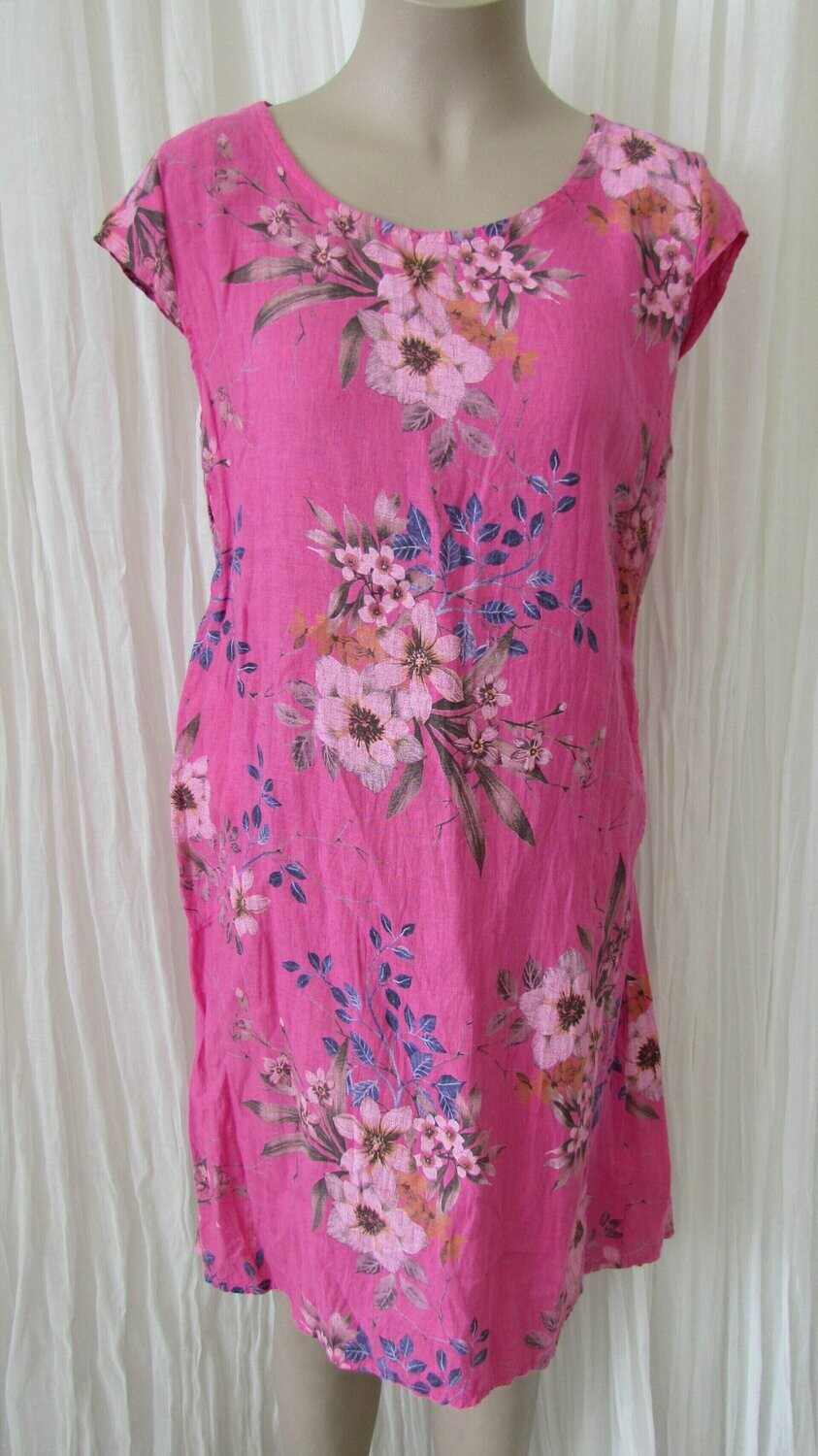 Fuchsia Floral Linen Dress