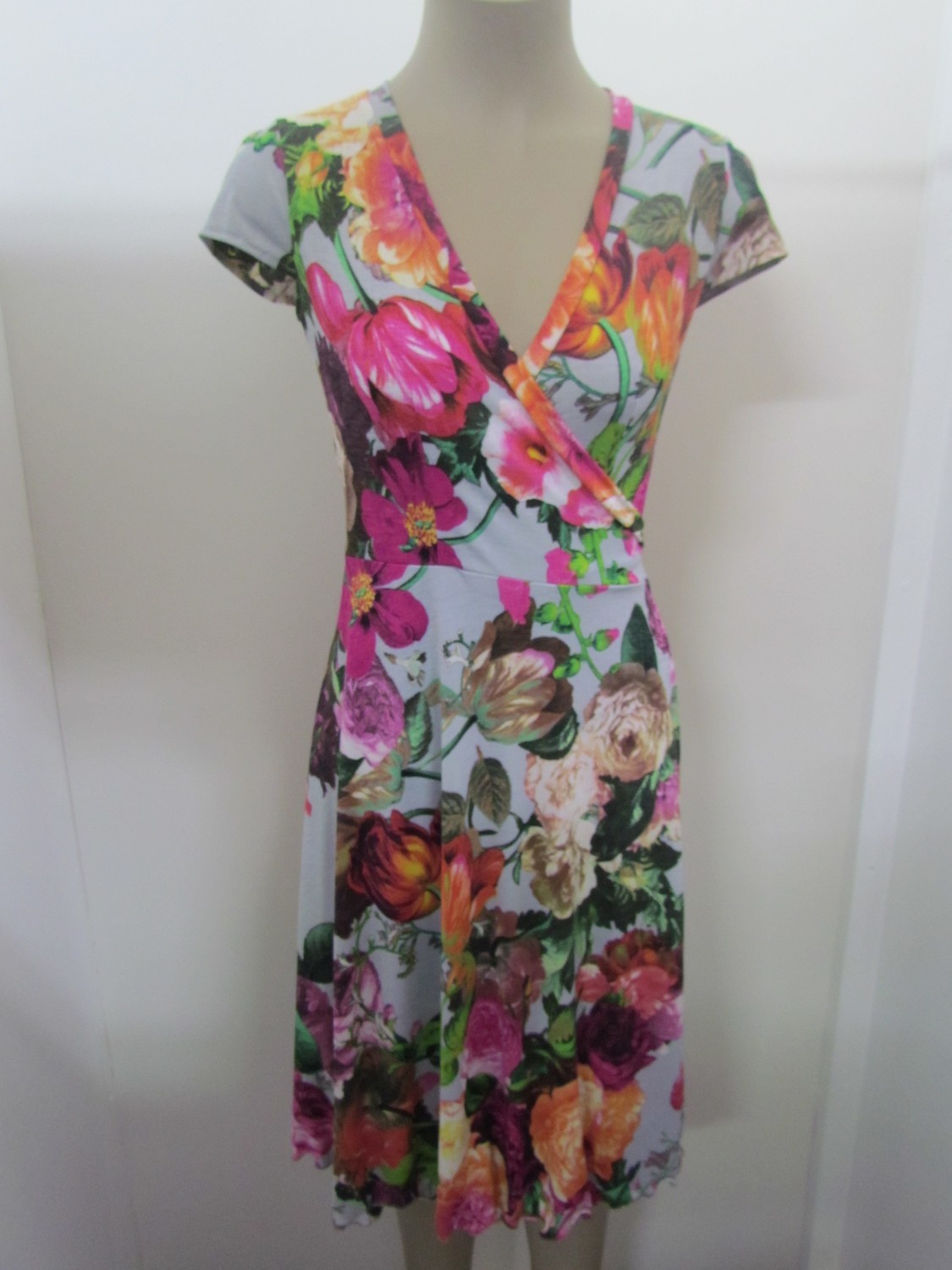 Grey floral wrap dress