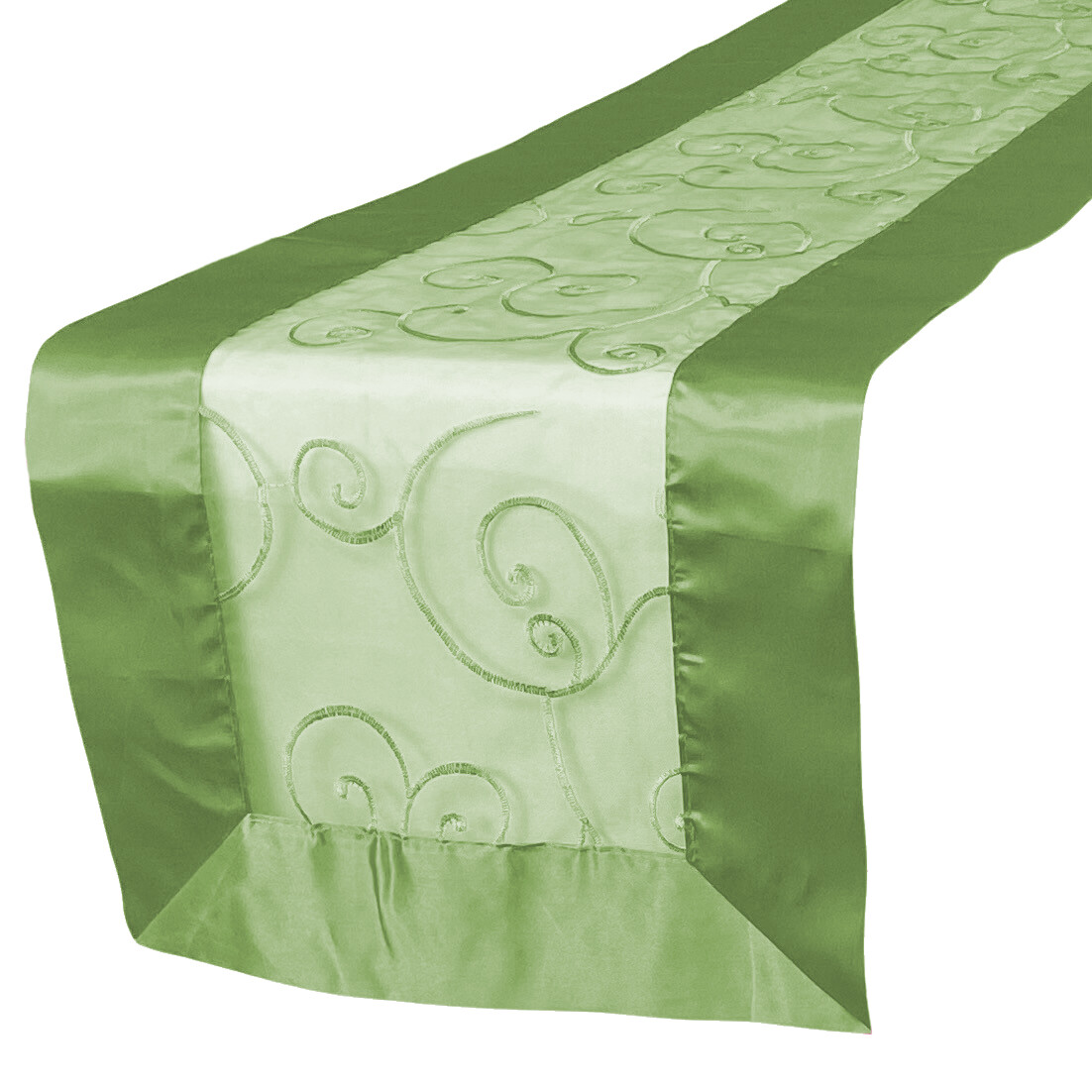 Moss Green Organza Swirl Table Runner