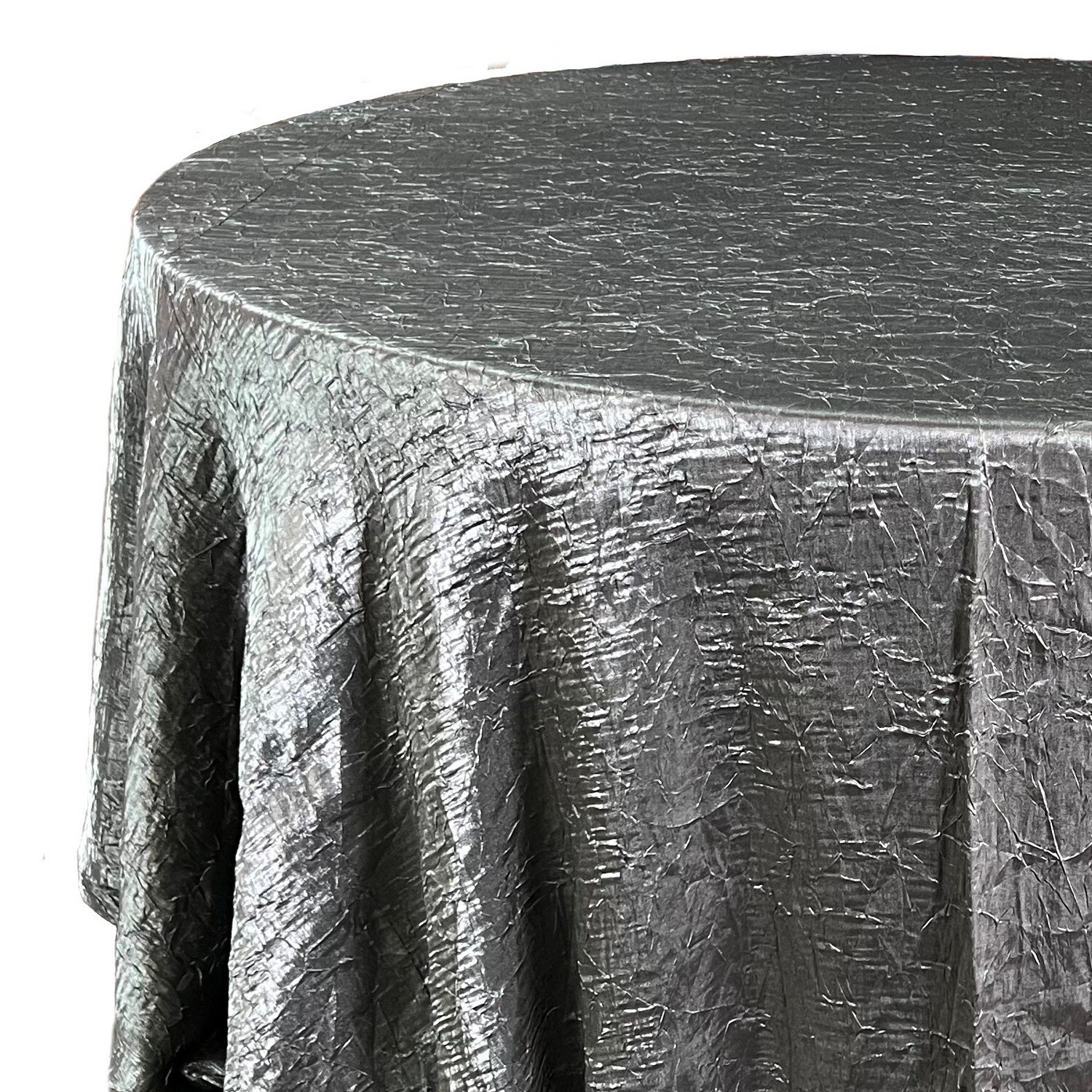 Platinum Crushed Iridescent Satin Tablecloth Rental AM Linen Rental