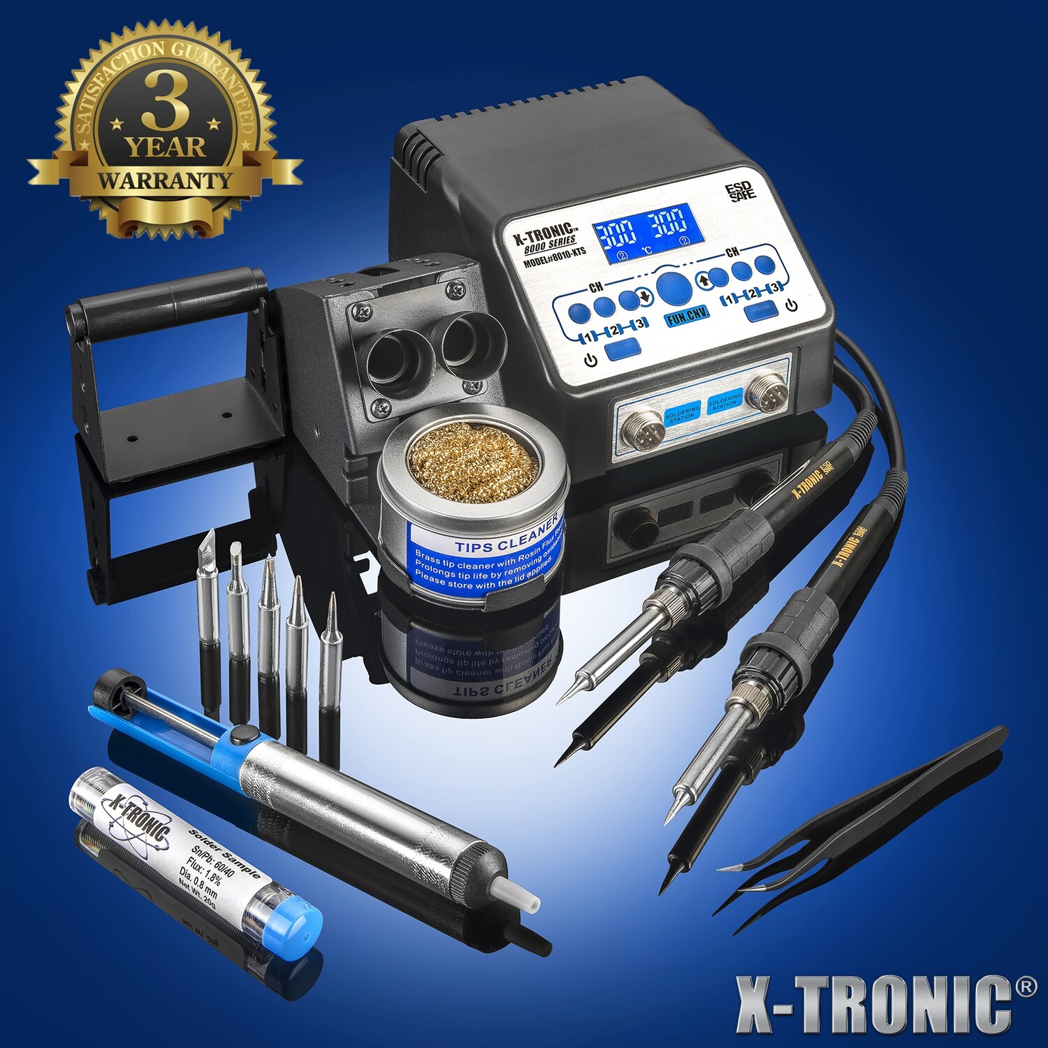 XTronic 8010XTS Dual Soldering Iron Station Complete Kit ESD Safe