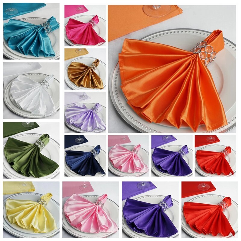 QUARKZMAN 12 Serviettes De Table En Satin Doré Rose - Carrées 43x43cm En Polyester, Luxueuses Pour Mariage, Fêtes Et Décoration De Table