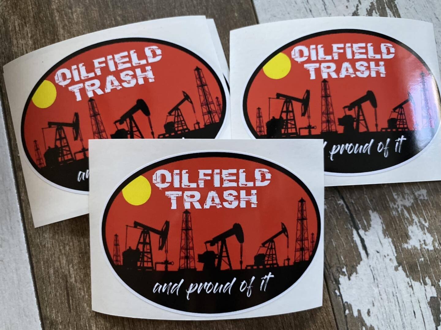 oilfield trash custom decal stickers for hard hats