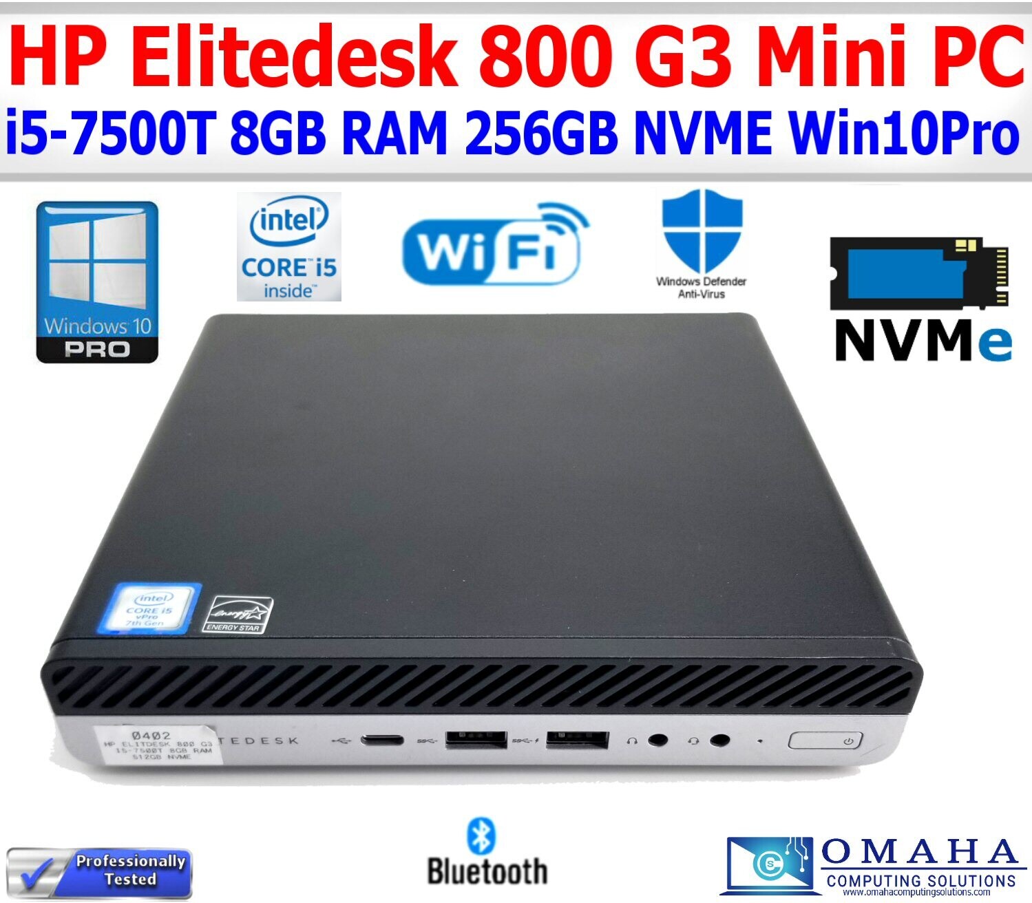 HP PRODESK 800 G3 MINI PC i57500T 8GB RAM 256NVMe WIN 10 PRO WIFI/BT EXTRAS Store Computer