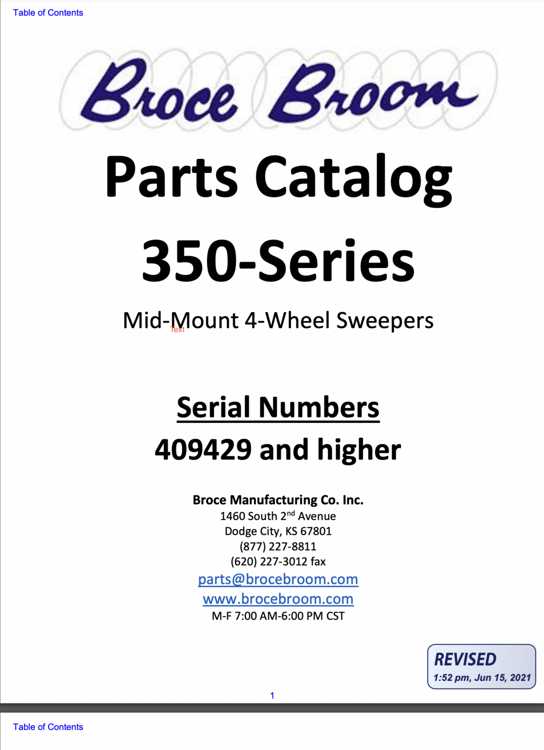 Broce Broom Sweeper Model RJT350 Parts Manual PDF Download