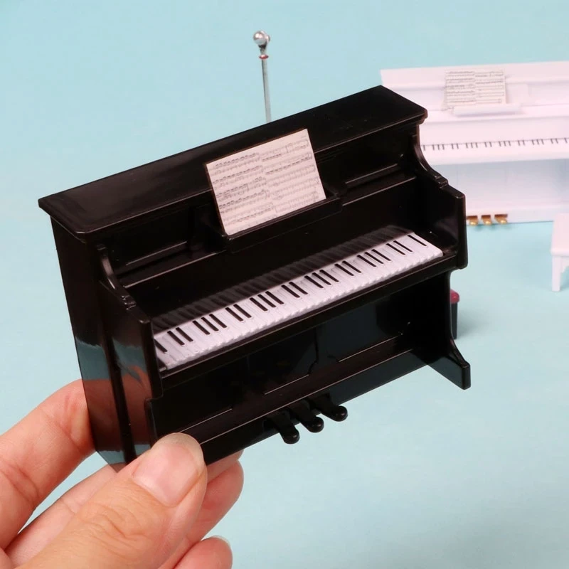 Puppenhausmöbel Miniatur-Flügel Aus Holz Mit Hocker – 1:12 Maßstab, 9,5x9,5x7,5 Cm, Schwarz