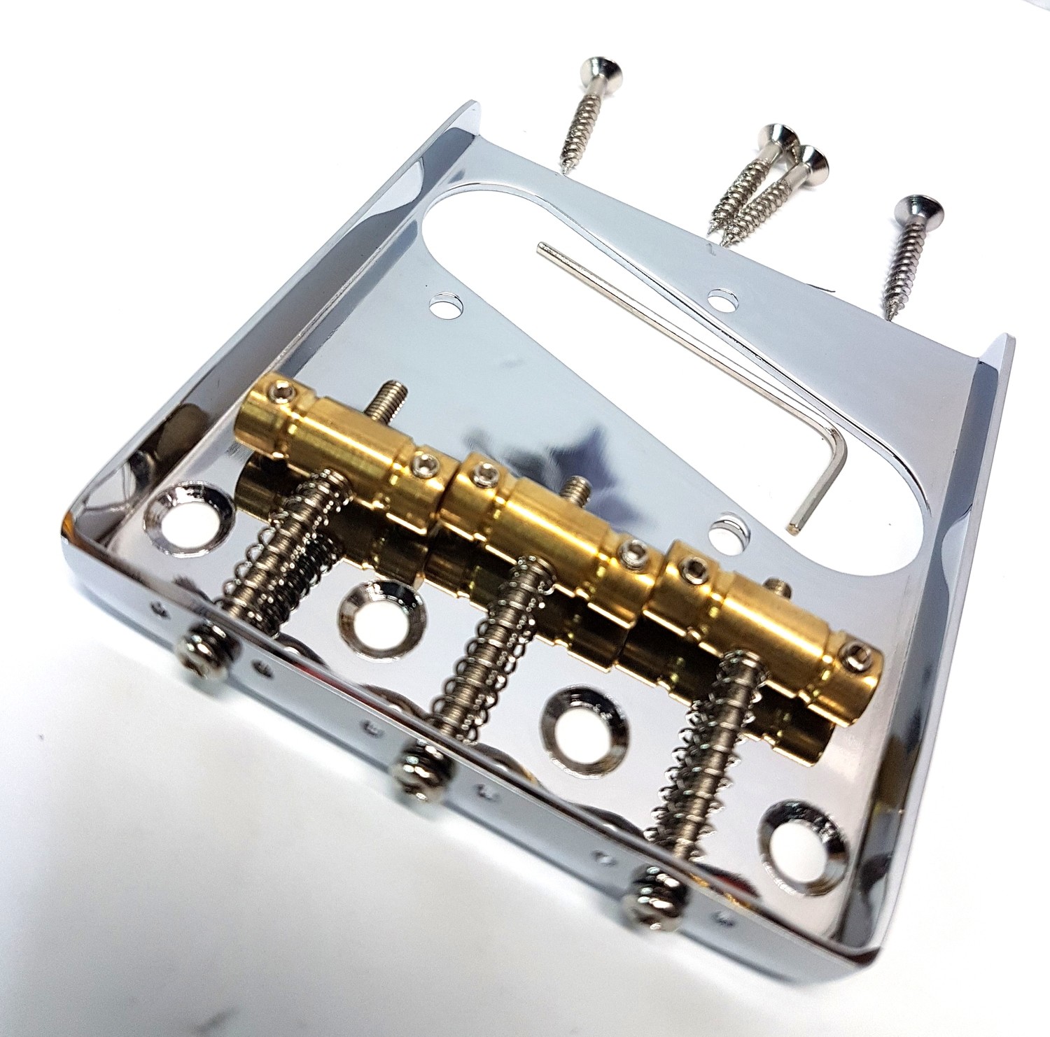 Musiclily Ultra Half Size Vintage Tele Bridge - 3-Saddle Brass, Solid Aluminum Plate, Gold, For Telecaster Guitars