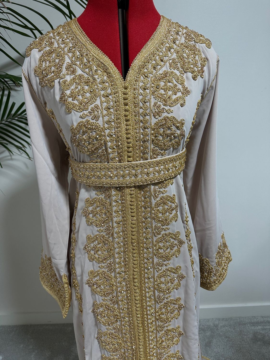 Nude Short Sleeve Plain Songket Kaftan