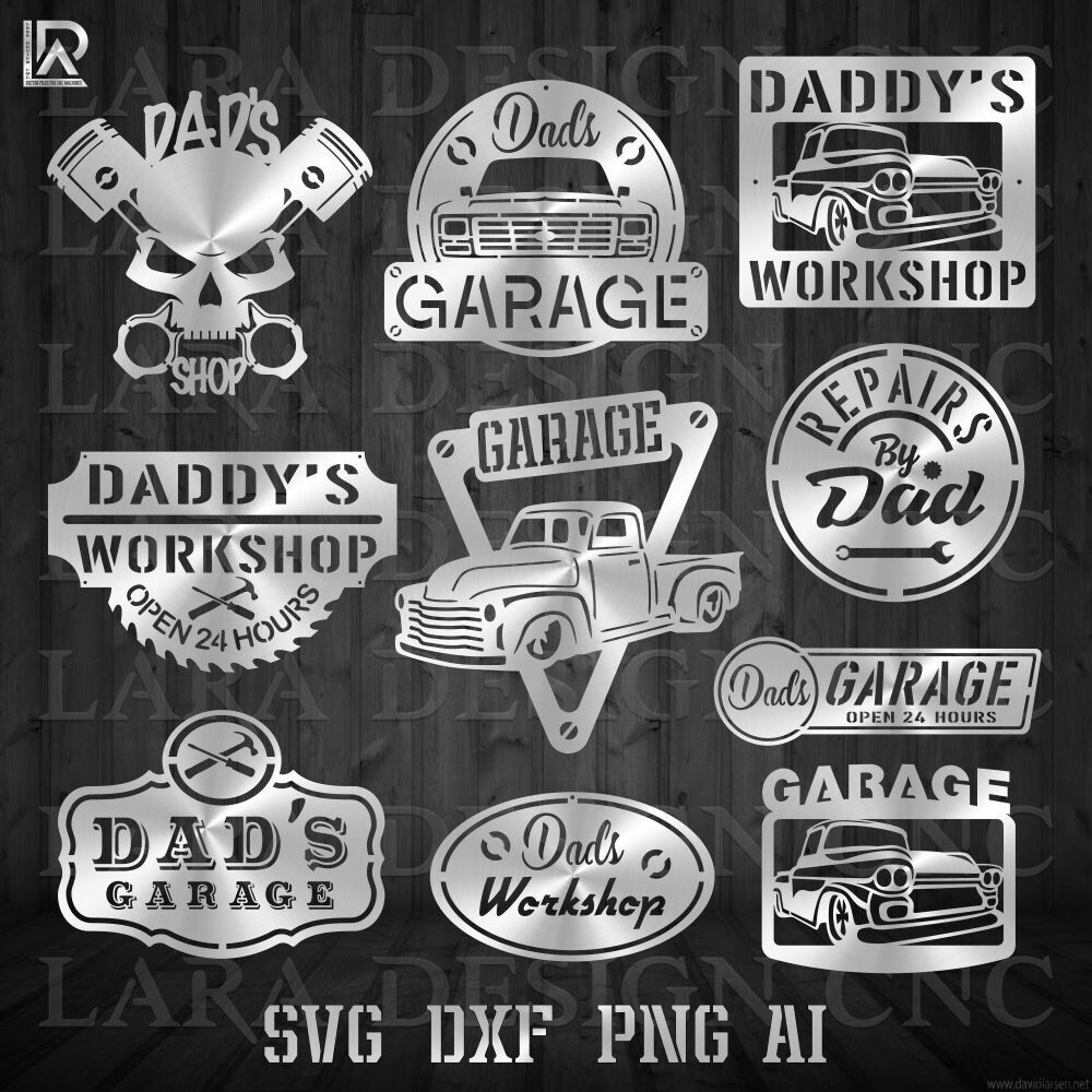 DAD'S GARAGE SIGNS BUNDLE DXF SVG PDF AI