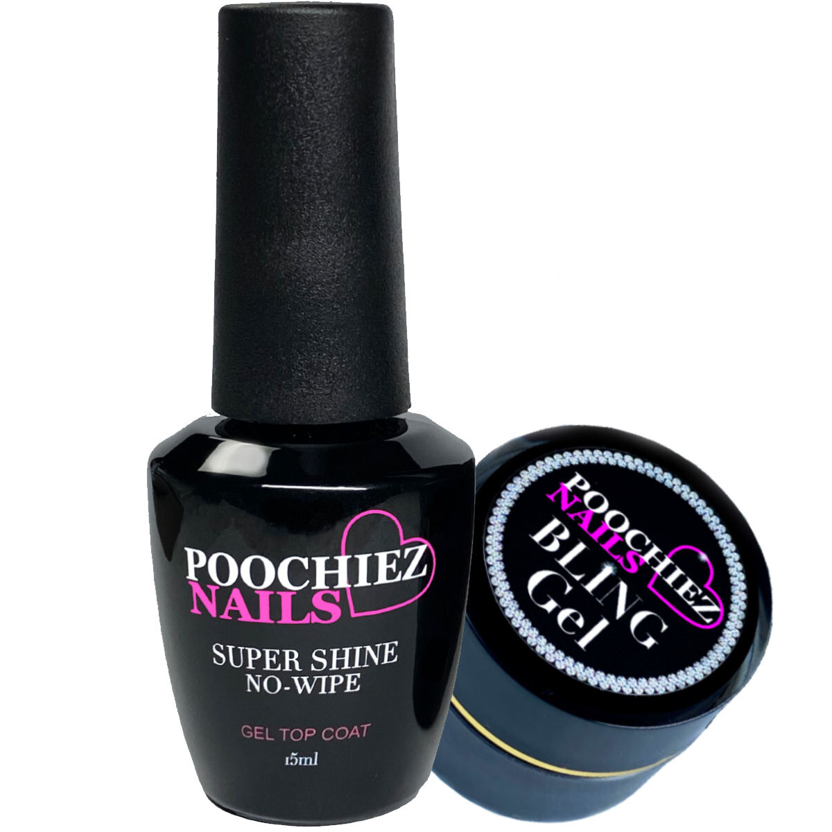 POOCHIEZ NAILS BLING GEL & TOP COAT.