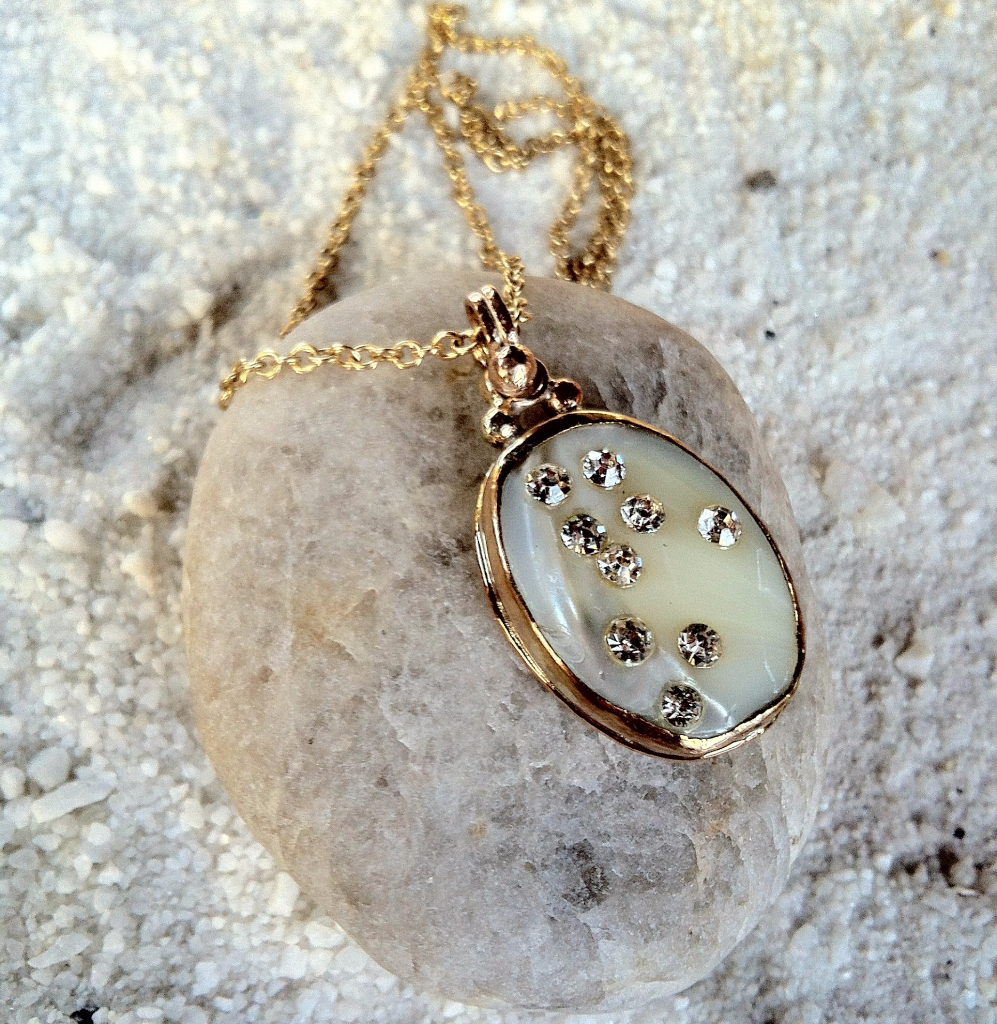 Mother of Pearl Zodiac Constellation Map Gold Pendant Necklace