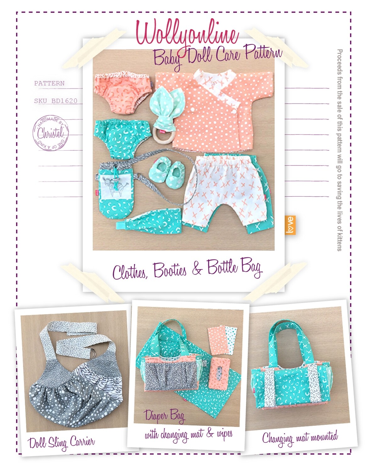 Baby Doll Sewing Pattern for Sling, Booties, Diaper Bag