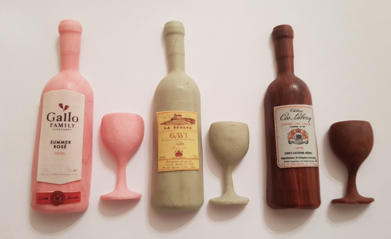 6 WINE BOTTLES & GLASSES EDIBLE CAKE TOPPERS