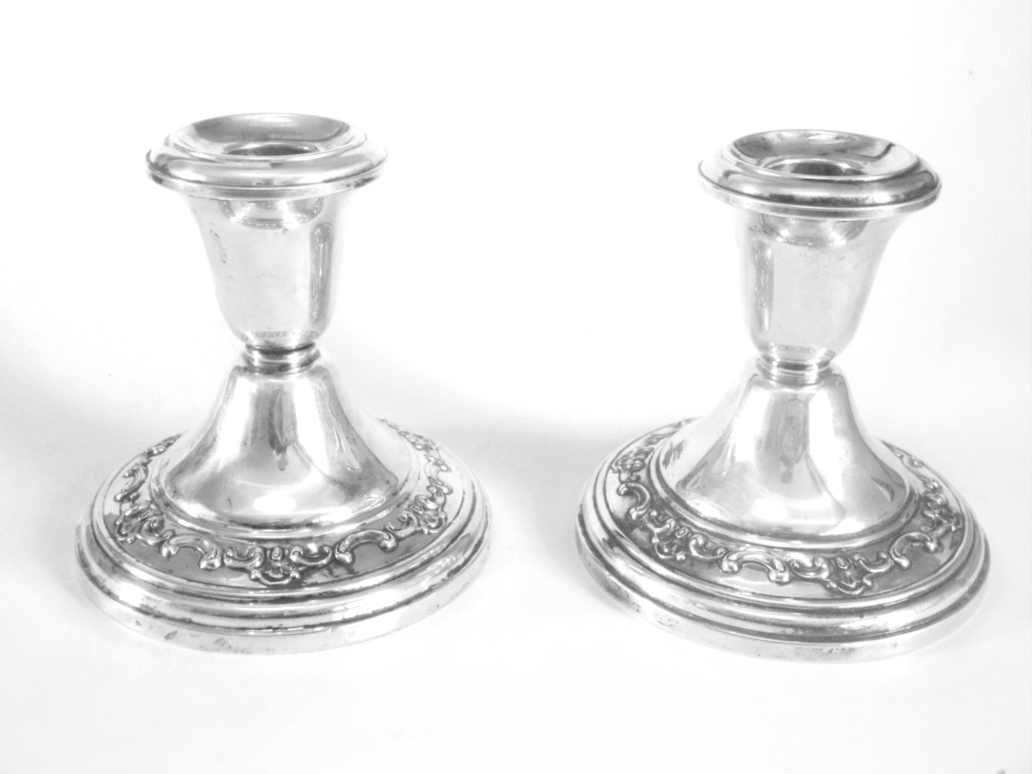 2 Gorham Sterling Silver Candle Holders Floral Swags