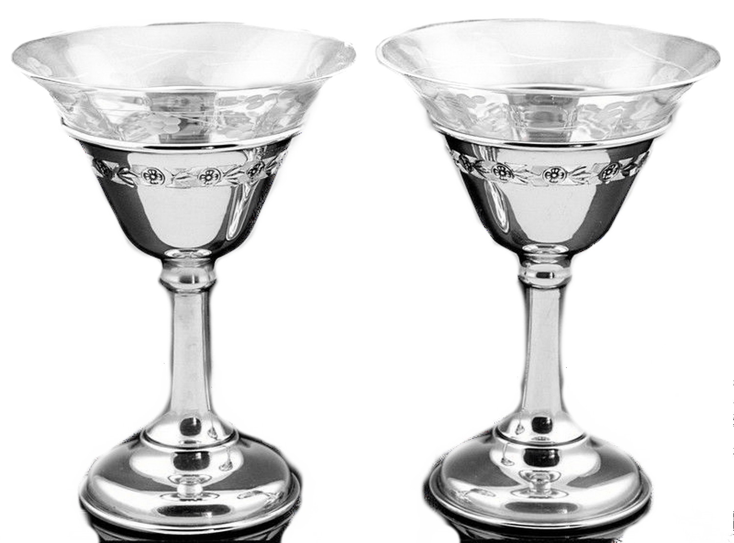 6 Art Deco Birks Silver Crystal Champagne Coupe Glasses