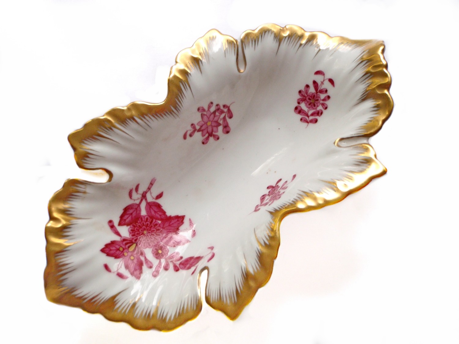 Vintage Hungarian Herend Porcelain Floral Gilt Dish Trinket Tray