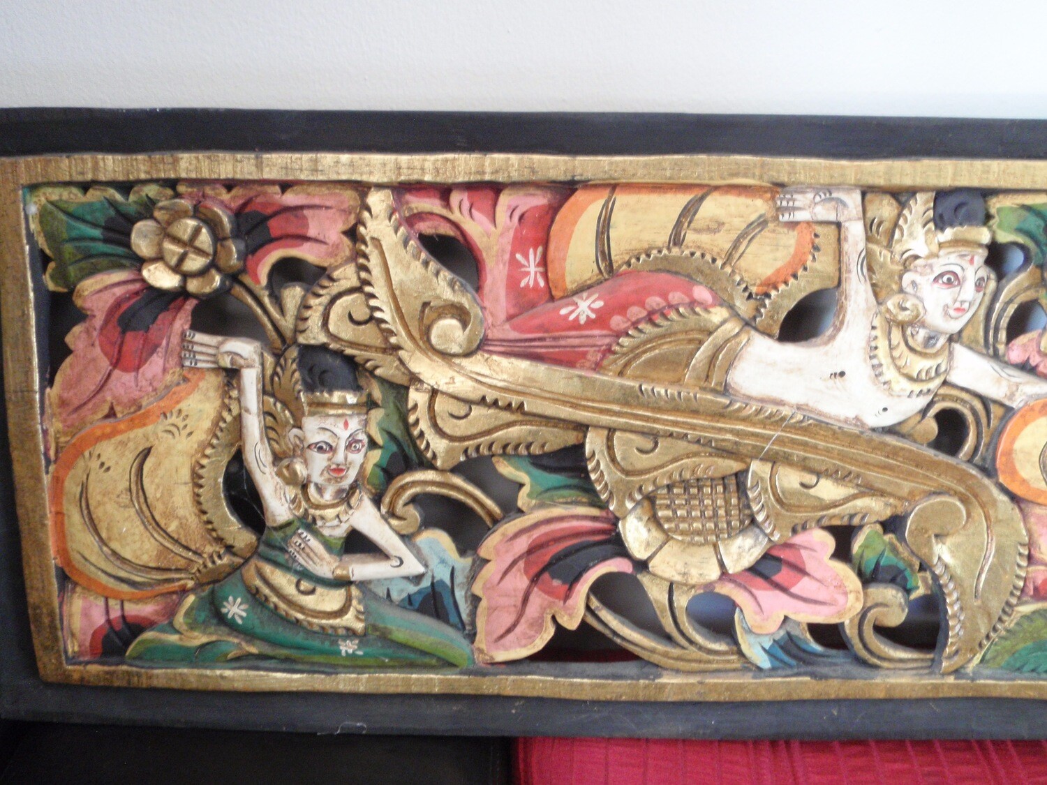 Rumayana Hand Carved LARGE Wood Panel Hindu Wall Art