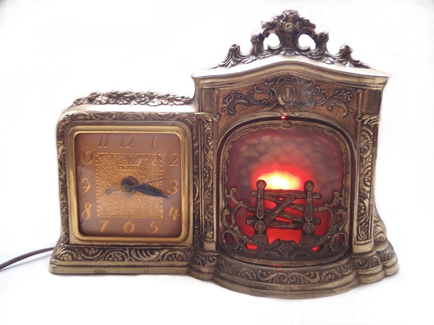 1930s Fireplace Clock Motion Flickering Flames United Clock