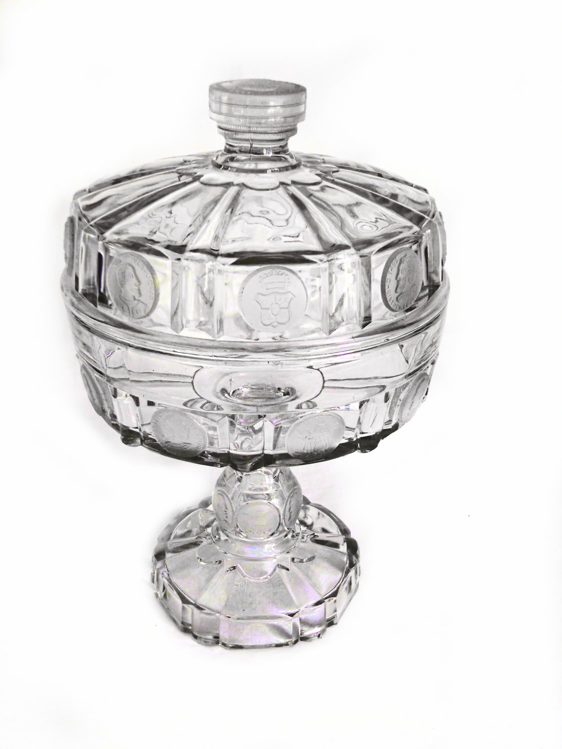 1800s EAPG Pedestal Frosted Dot Cut Glass Compote