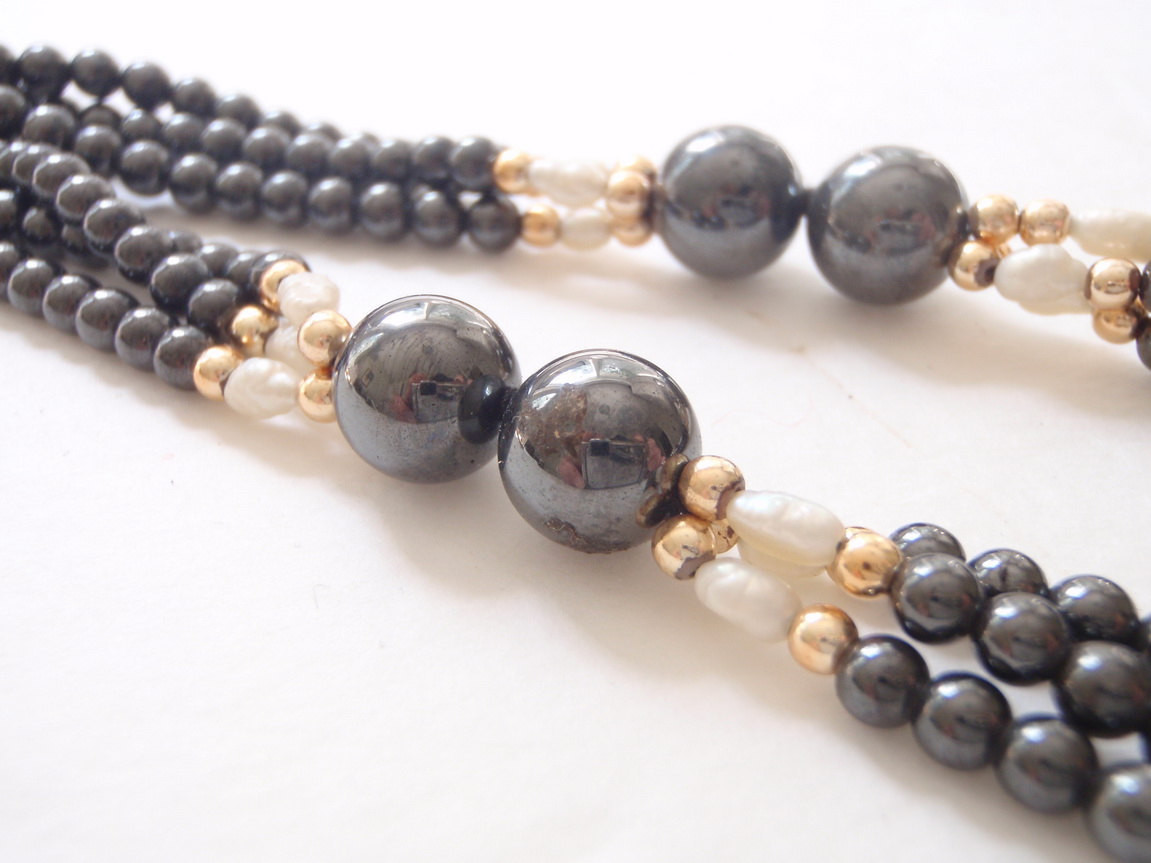Chunky Gold Hematite & Pearl Spacer Necklace