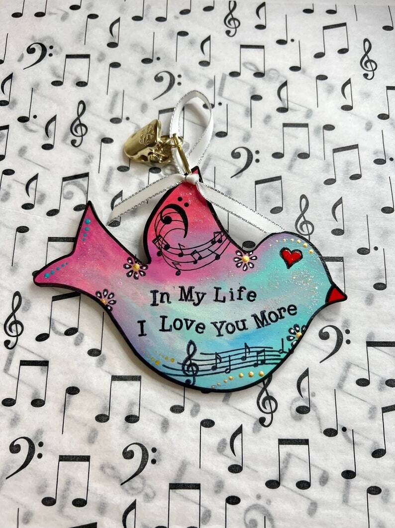 Adorno de los Beatles, en mi vida, adorno de pájaro, John Lennon, los Beatles, Paul McCartney