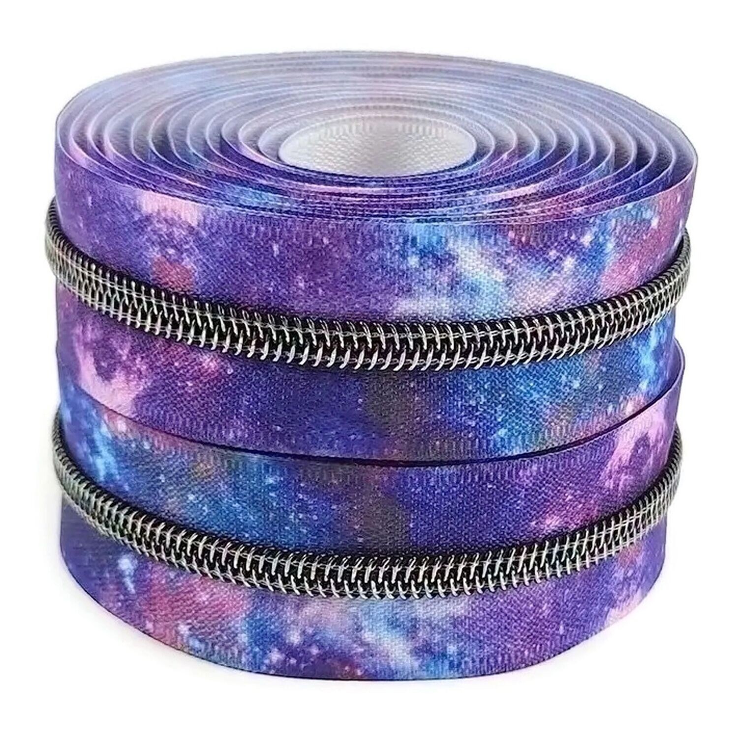 Dark Galaxy Continuous Zipper Tape with Iridescent Stars Cosmic 5 Zipper (NO SLIDERS)