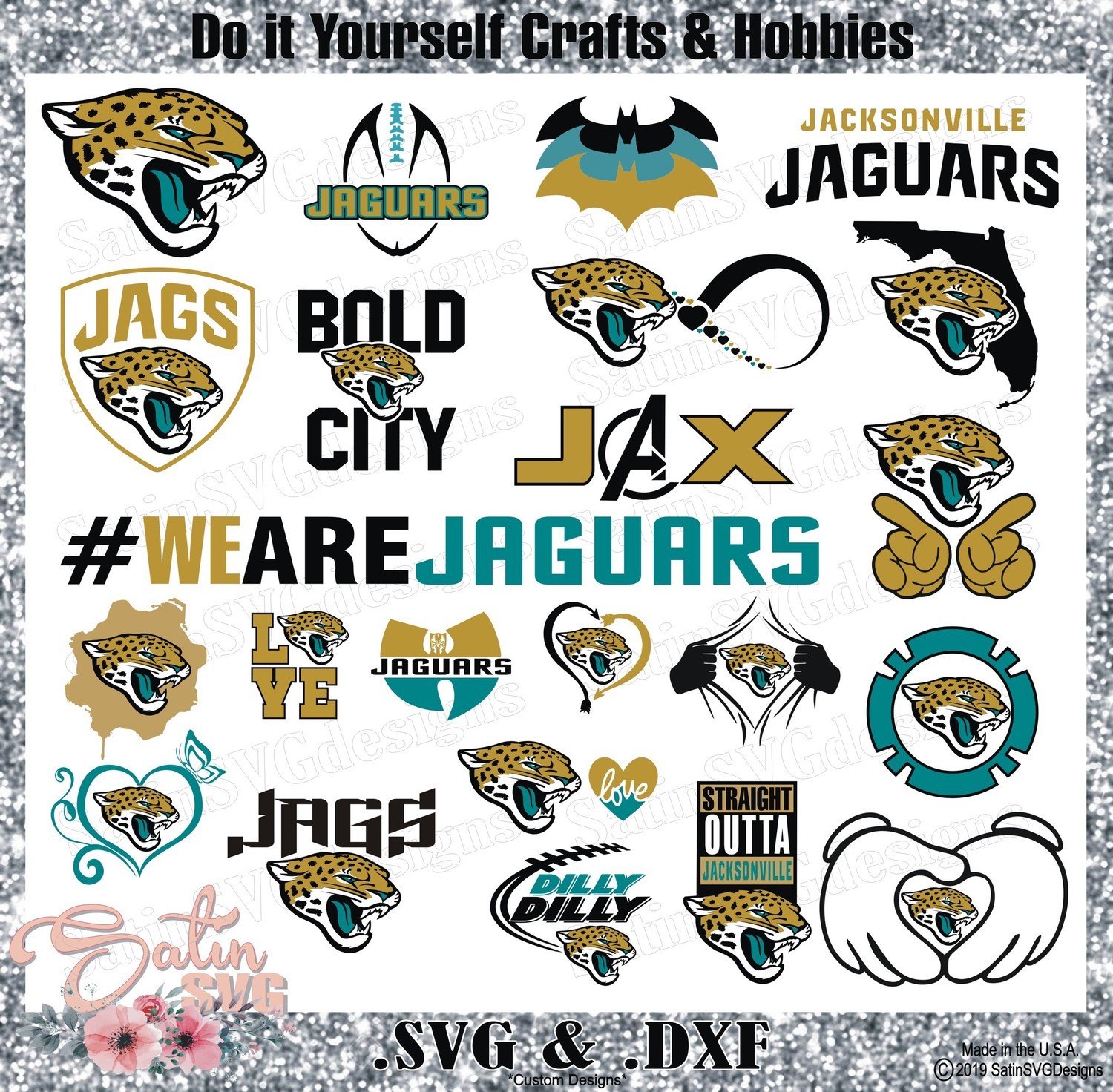Jacksonville Jaguars Iron On Patches – Set Of 2 – 3.25 Inches – Multi-Color – NFL Football