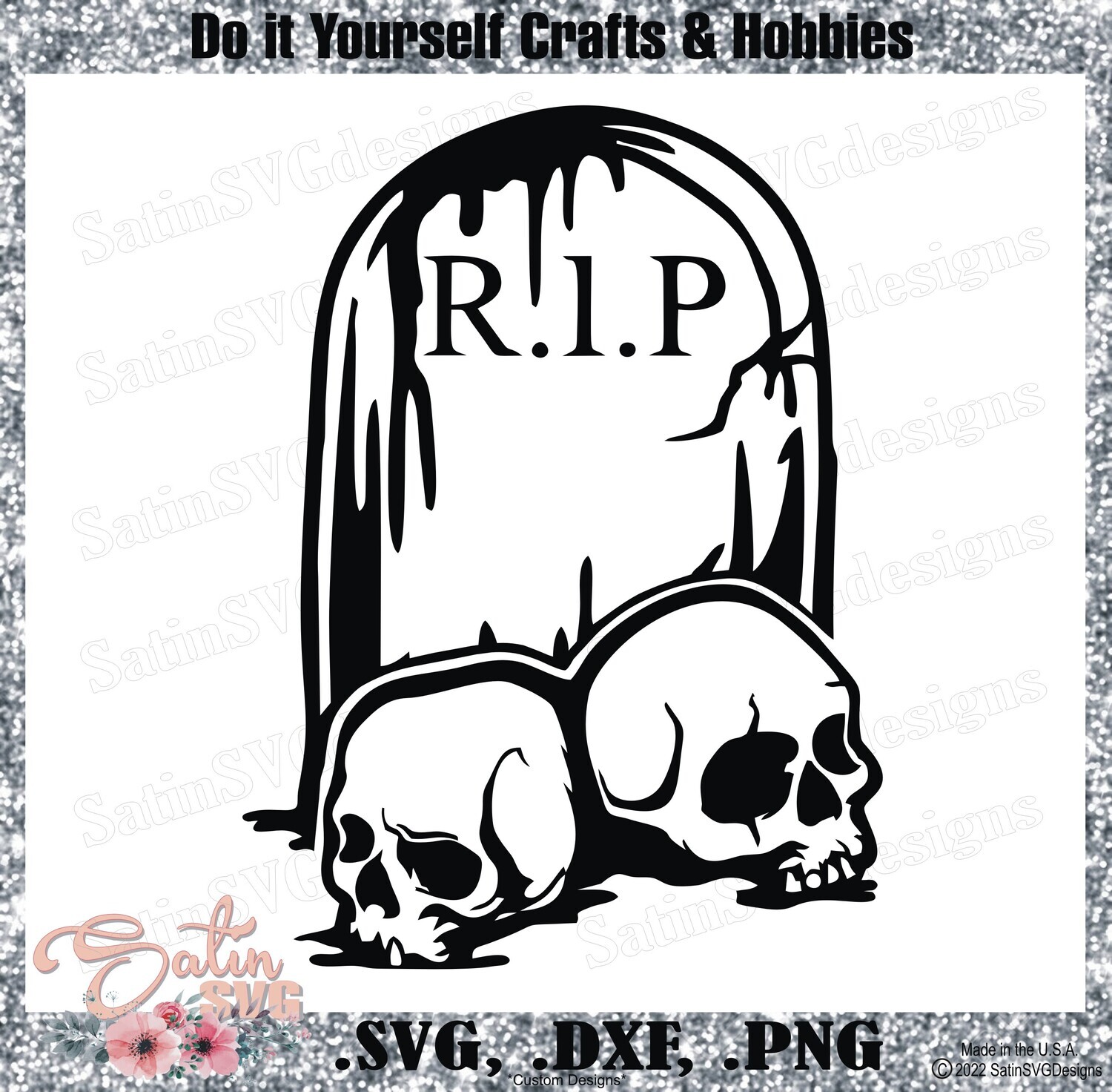 Halloween Tombstone R.I.P with Skulls Design SVG PNG Files, Cricut