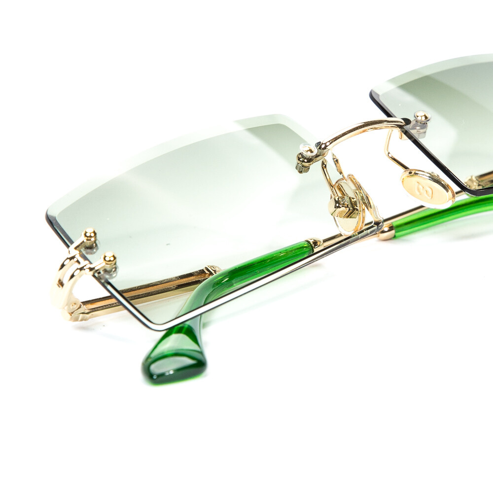 Mens Gold Rectangular Green Tint Sunglasses