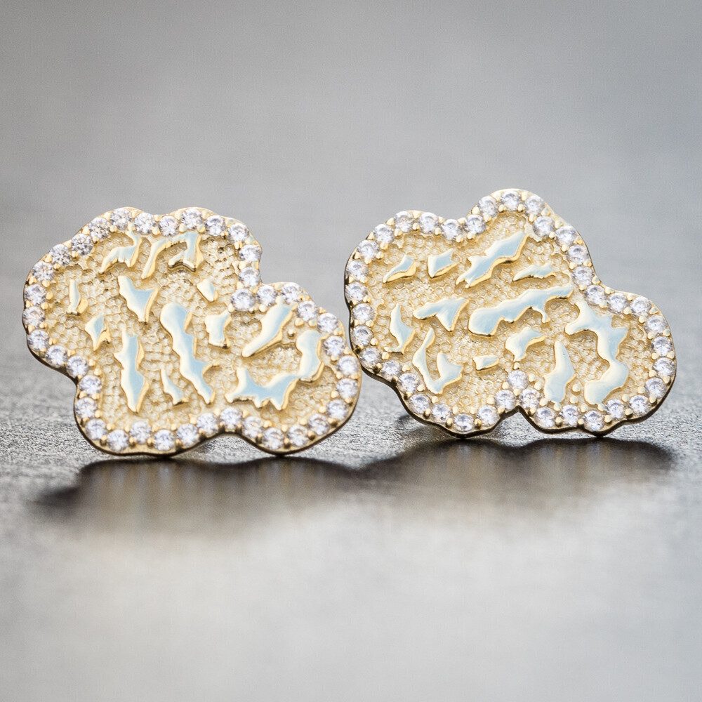 14K Gold Iced Nugget Hip Hop Stud Earrings For Men